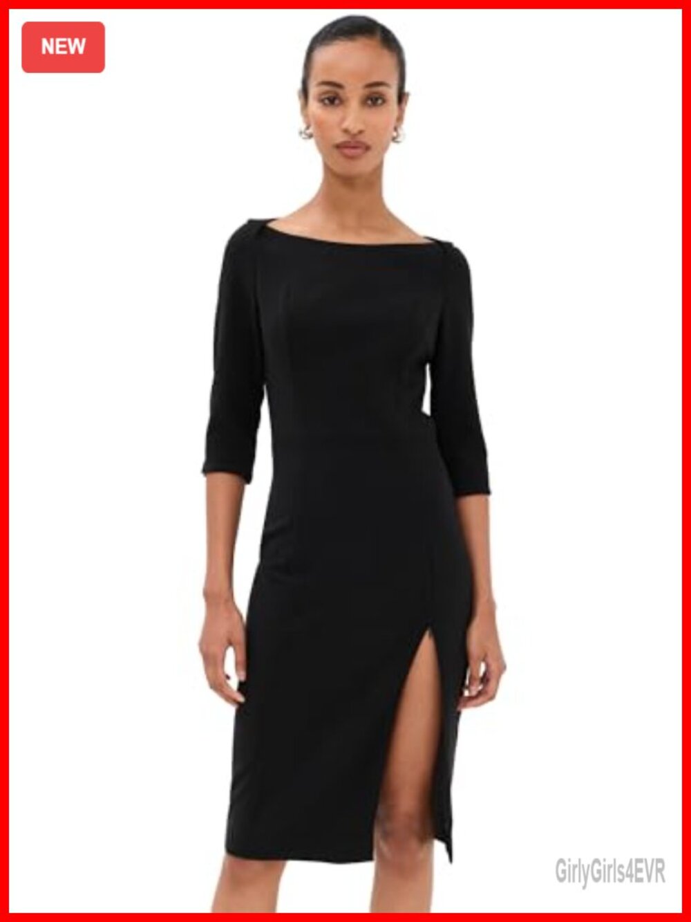 Marissa Sheath Dress Stretch Suiting Hidden Zips 3/4 Sleeves Knee-Length